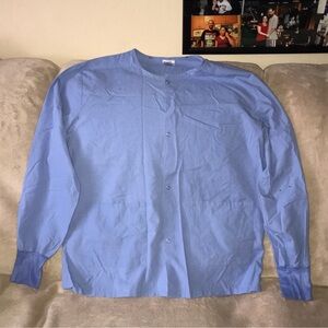 Medline snap button medium Blue long sleeved scrub top damaged
